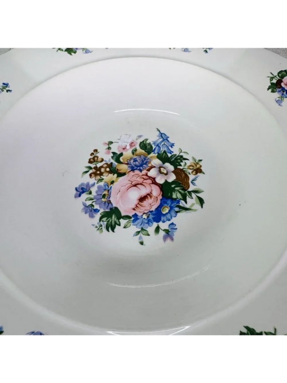 Tabletops Unlimited TAU71 Floral Blue Ceramic Rim Pasta Soup Cereal Bowl Set 4